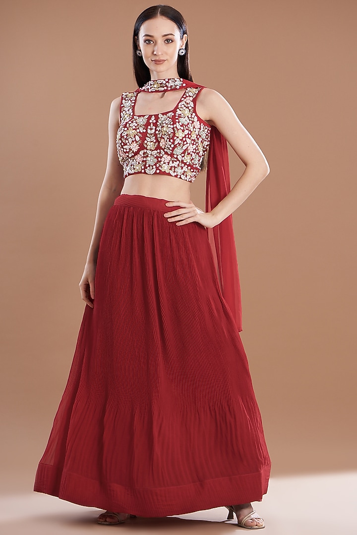 Red Georgette Lehenga Set by House Of Jamoti at Pernia's Pop Up Shop