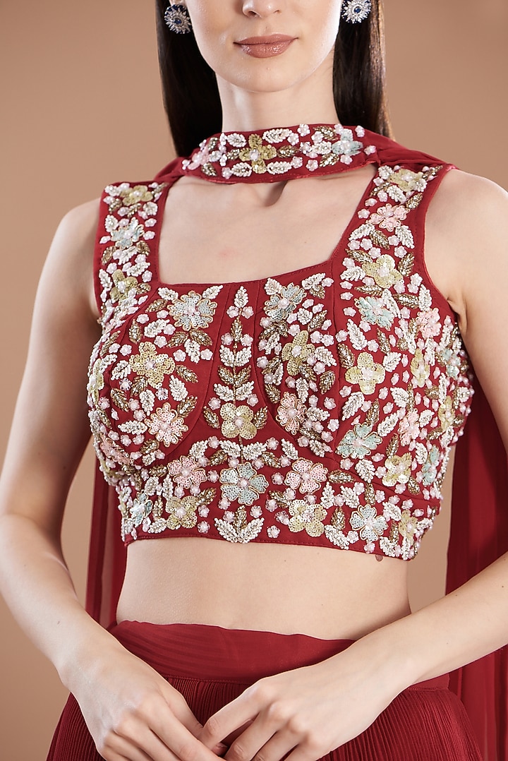 Red Georgette Lehenga Set by House Of Jamoti at Pernia's Pop Up Shop