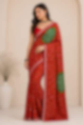 Red Pure Georgette Bandhani Printed Festive Saree Set by House Of Jamoti at Pernia's Pop Up Shop