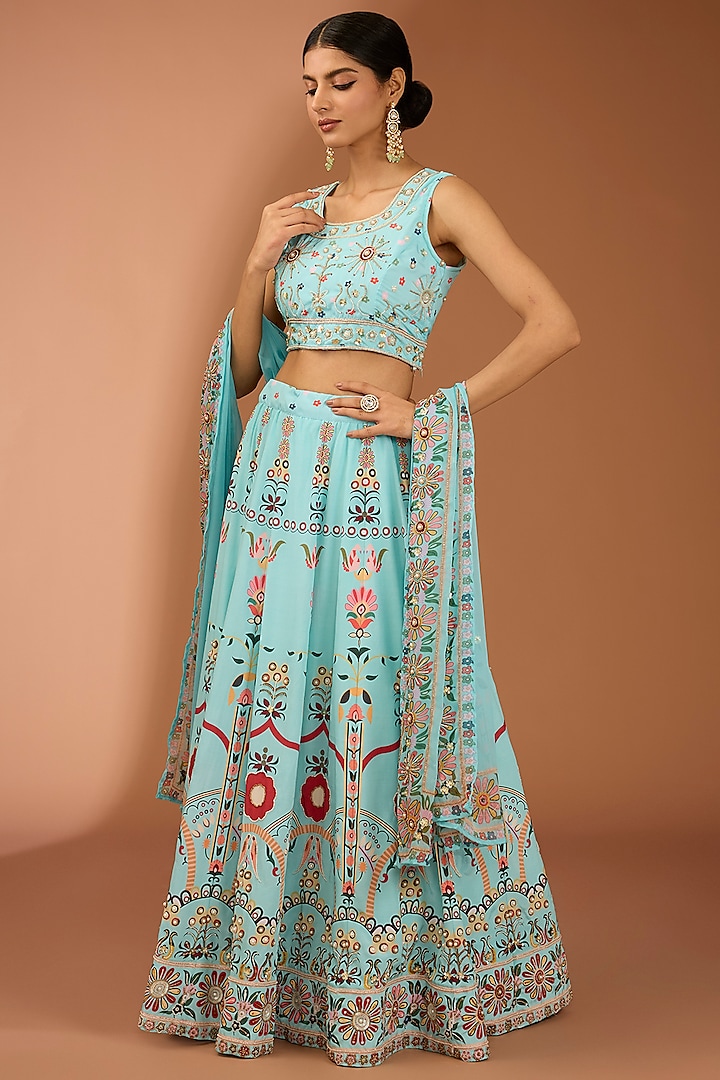 Marine Blue Pure Silk Cutdana Work Lehenga Set by House Of Jamoti at Pernia's Pop Up Shop