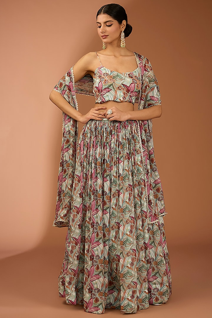 Multi-Colored Chinon Floral Printed Lehenga Set by House Of Jamoti at Pernia's Pop Up Shop