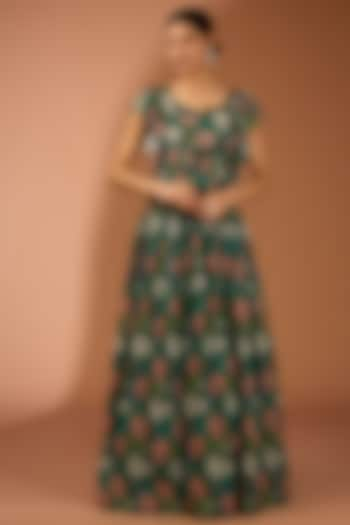 Green Georgette Floral Printed Skirt Set by House Of Jamoti at Pernia's Pop Up Shop