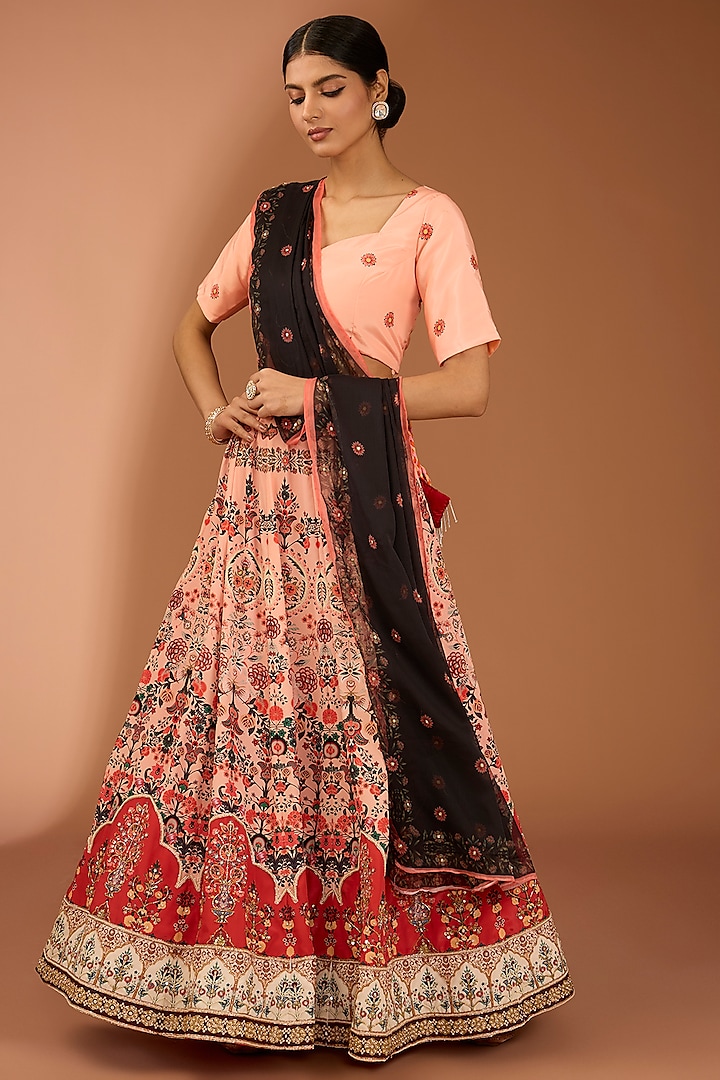 Peach Pure Silk Bead Work Lehenga Set by House Of Jamoti at Pernia's Pop Up Shop