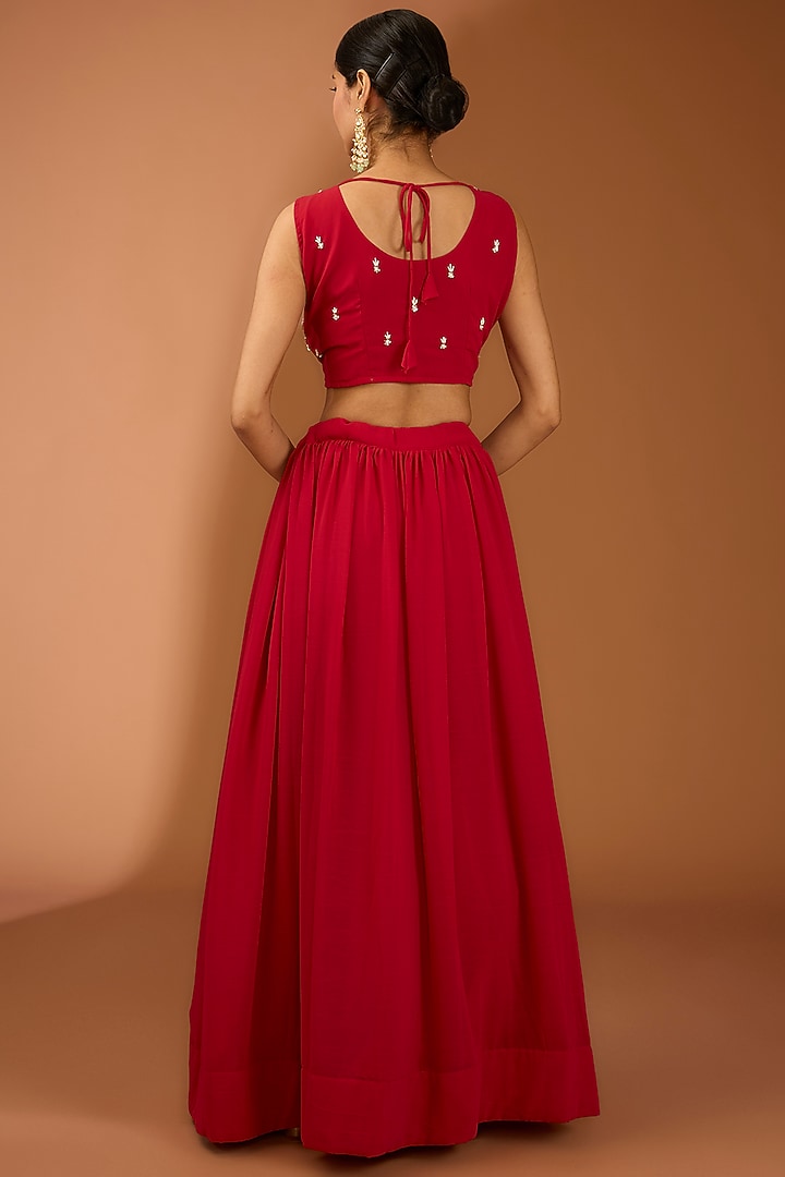 Red Georgette Handwork Lehenga Set by House Of Jamoti at Pernia's Pop Up Shop