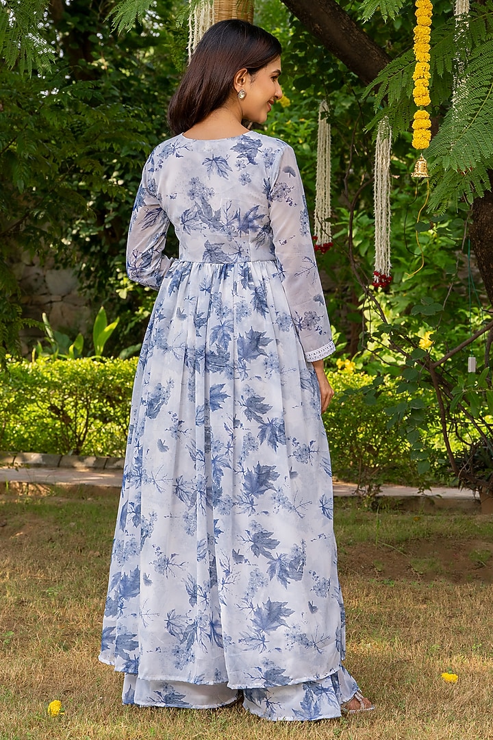 Frosty Blue Georgette Floral Printed Angrakha Kurta Set by House Of Jamoti at Pernia's Pop Up Shop
