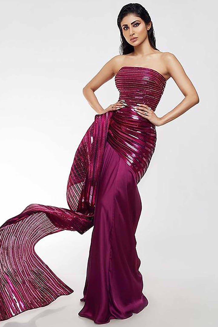 Purple Mesh Draped Gown by Amit Aggarwal
