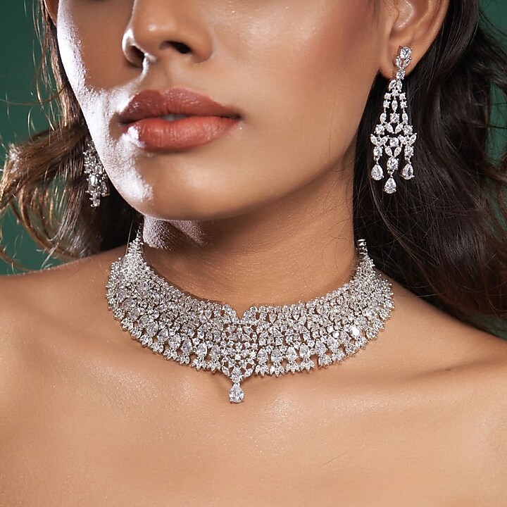 White Finish Zircon Handcrafted Earrings by Mozaati at Pernia's Pop Up Shop