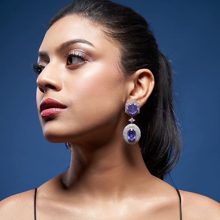 White Finish Zircon Handcrafted Earrings by Mozaati at Pernia's Pop Up Shop