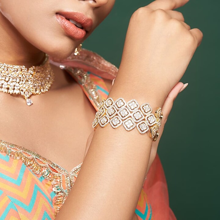 Gold Finish Zircon Handcrafted Bracelet by Mozaati at Pernia's Pop Up Shop