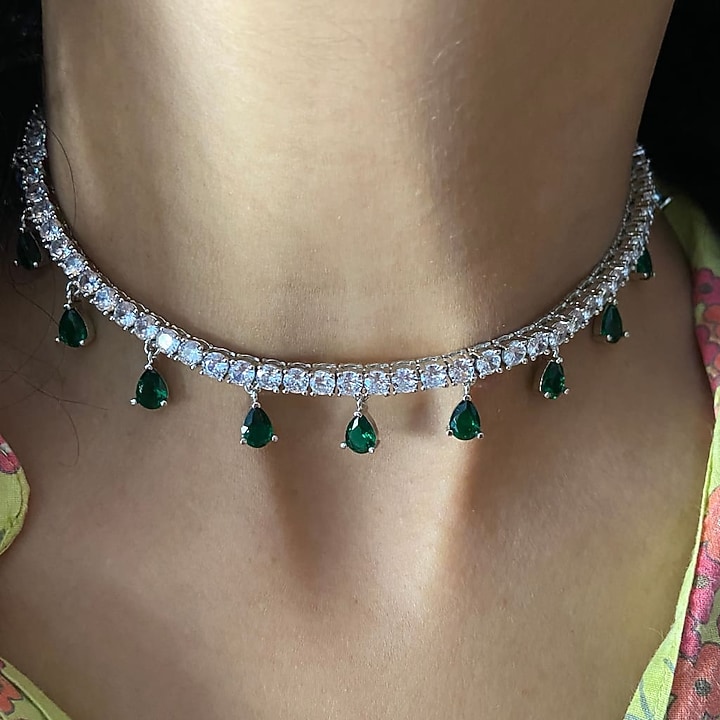 White Finish Zircon Handcrafted Choker Necklace by Mozaati at Pernia's Pop Up Shop