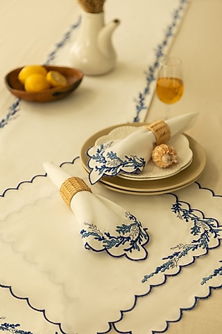 White Polyester Embroidered Runner by Merak Accessories