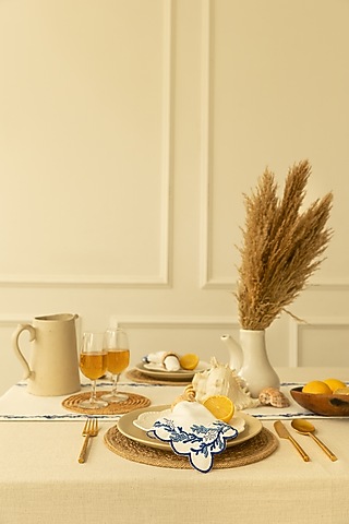 White Polyester Embroidered Table Napkins (Set of 4) by Merak Accessories