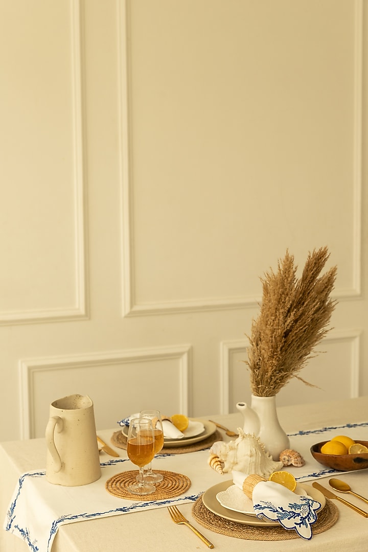 White Polyester Embroidered Table Napkins (Set of 4) by Merak Accessories at Pernia's Pop Up Shop