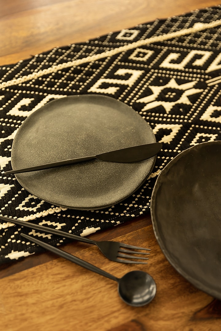 Black Cotton Handwoven Lace Table Runner by Merak Accessories at Pernia's Pop Up Shop