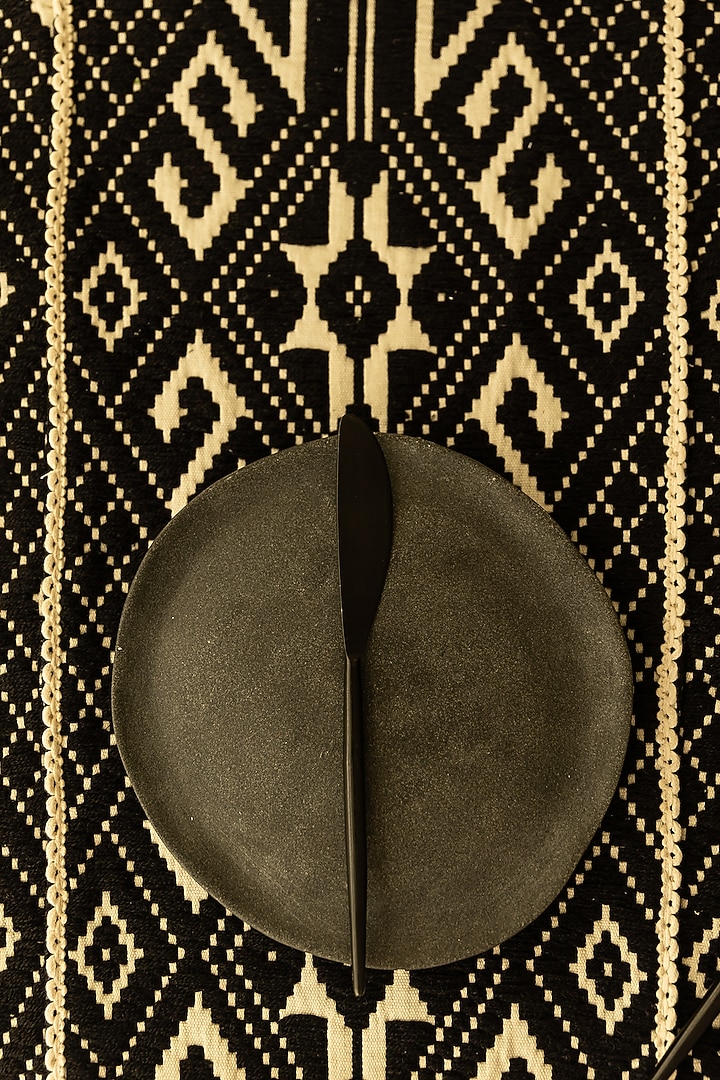 Black Cotton Handwoven Lace Table Runner by Merak Accessories at Pernia's Pop Up Shop
