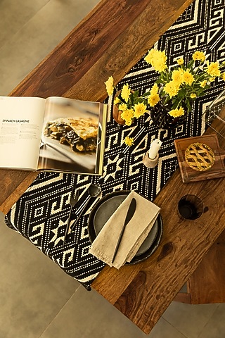 Black Cotton Handwoven Table Runner by Merak Accessories