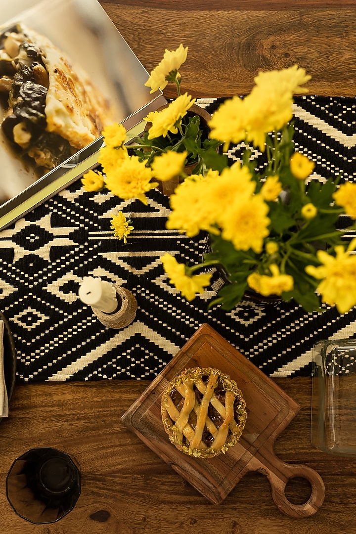 Black Cotton Handwoven Table Runner by Merak Accessories at Pernia's Pop Up Shop