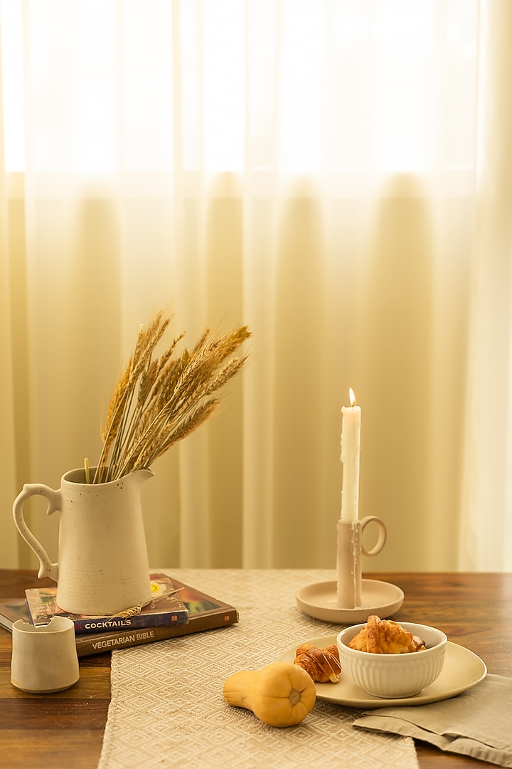 Beige Cotton Handwoven Table Runner by Merak Accessories at Pernia's Pop Up Shop
