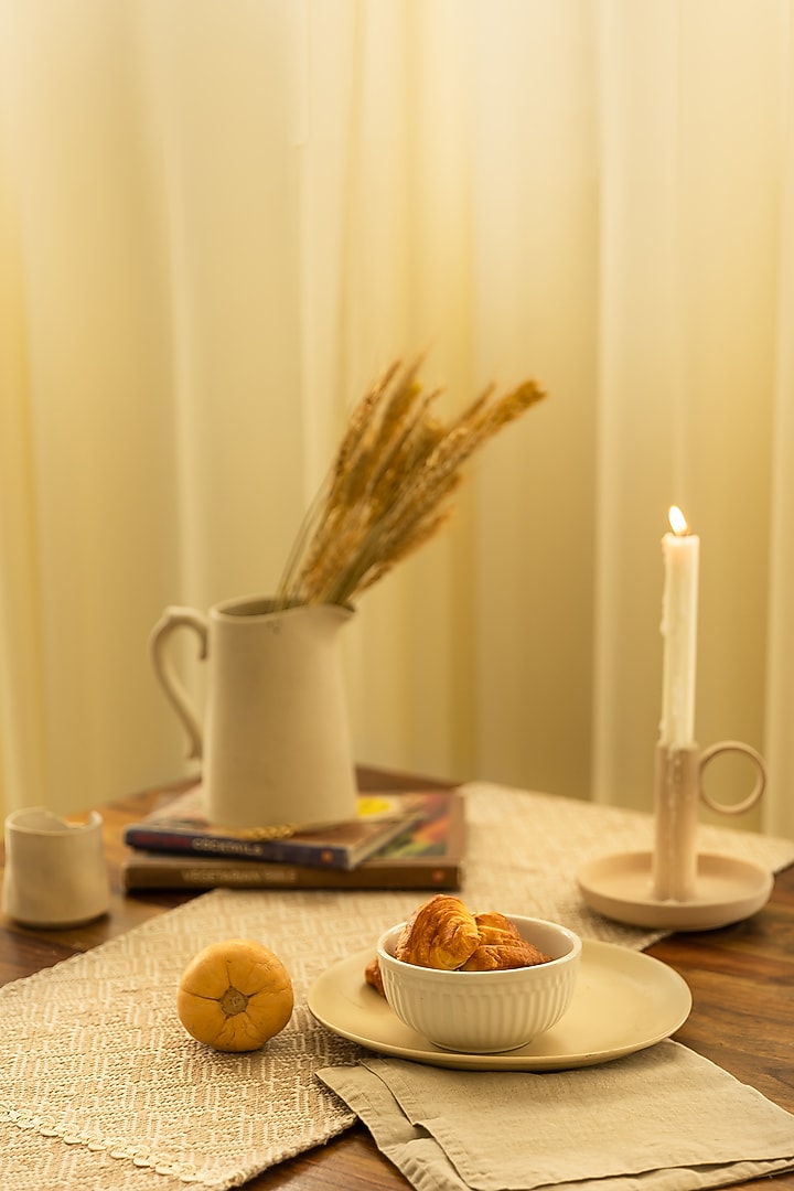 Beige Cotton Handwoven Table Runner by Merak Accessories at Pernia's Pop Up Shop