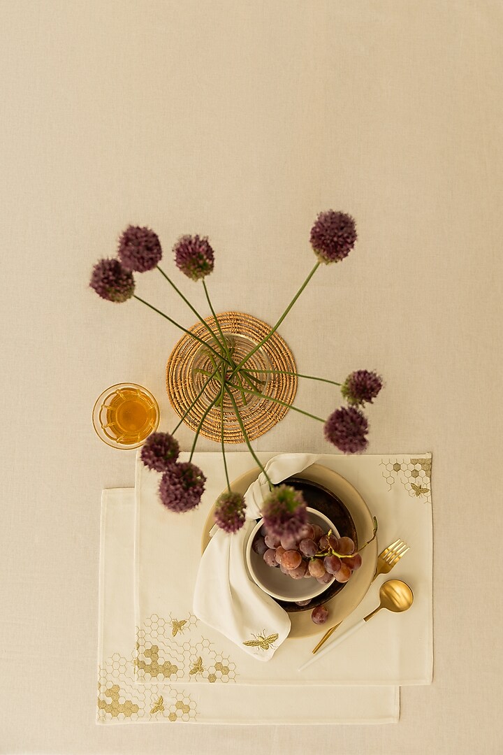 White Polyester Embroidered Table Mats (Set of 4) by Merak Accessories at Pernia's Pop Up Shop