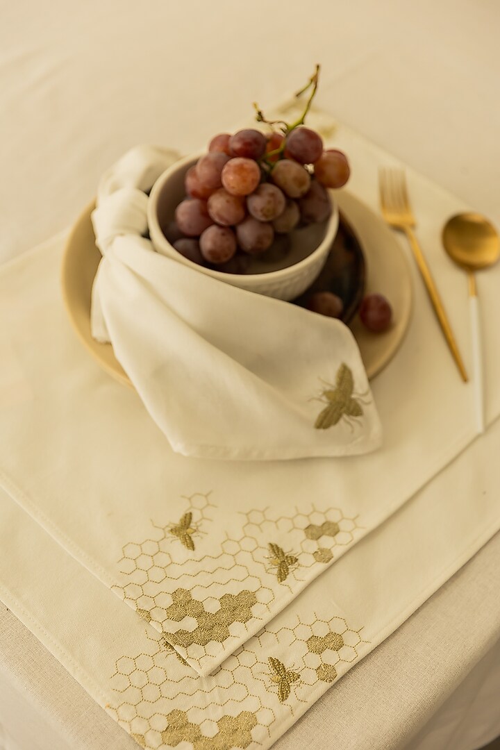 White Polyester Embroidered Table Mats (Set of 4) by Merak Accessories at Pernia's Pop Up Shop