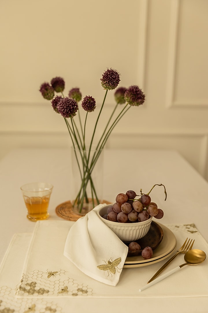 White Polyester Embroidered Table Napkins (Set of 4) by Merak Accessories at Pernia's Pop Up Shop