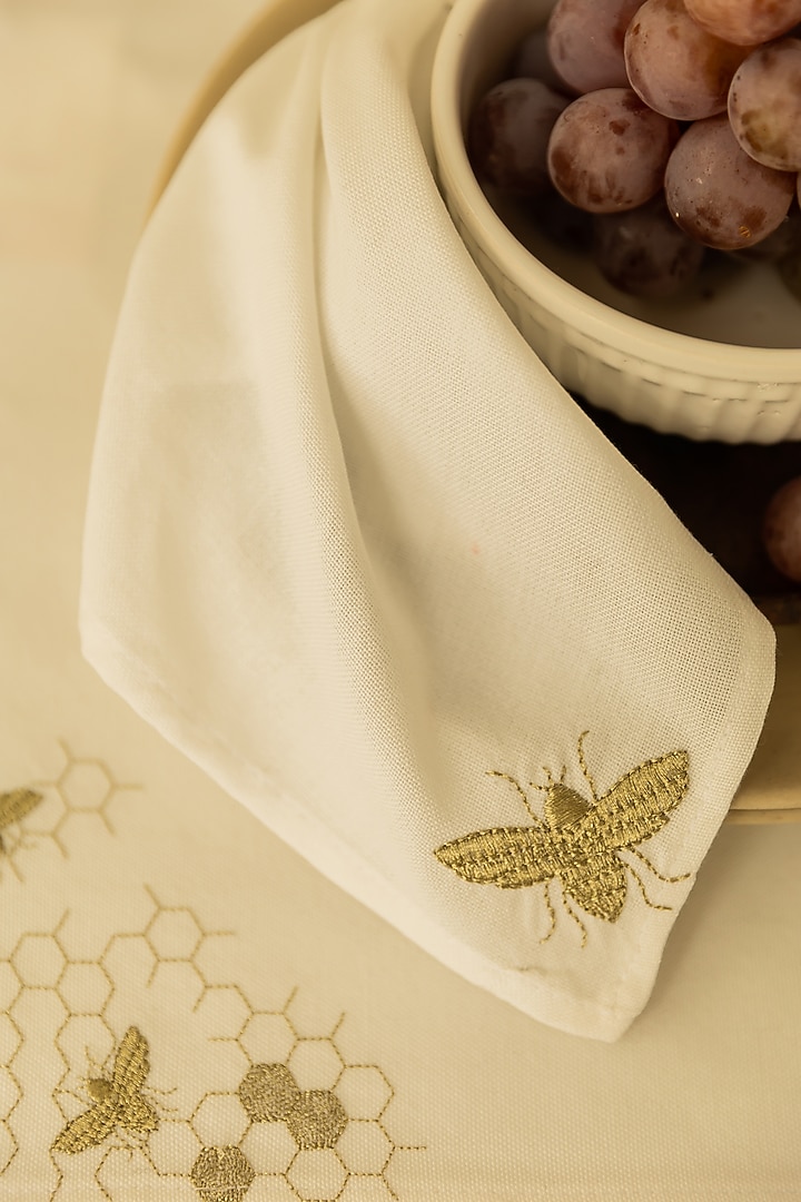 White Polyester Embroidered Table Napkins (Set of 4) by Merak Accessories at Pernia's Pop Up Shop