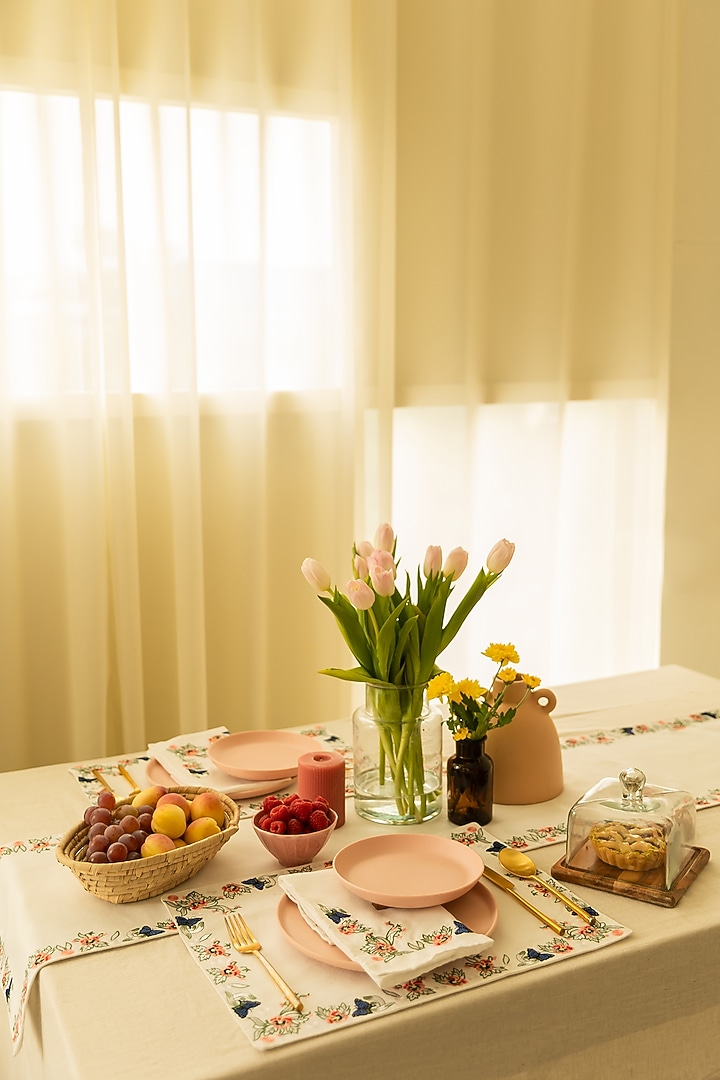 White Polyester Embroidered Table Runner by Merak Accessories at Pernia's Pop Up Shop