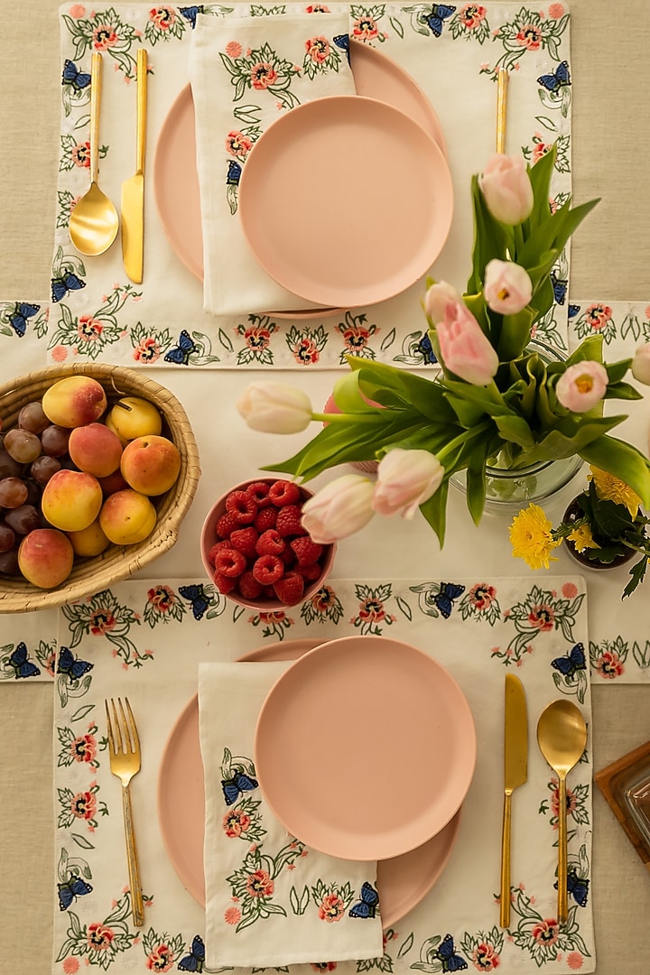 White Polyester Embroidered Table Runner by Merak Accessories at Pernia's Pop Up Shop