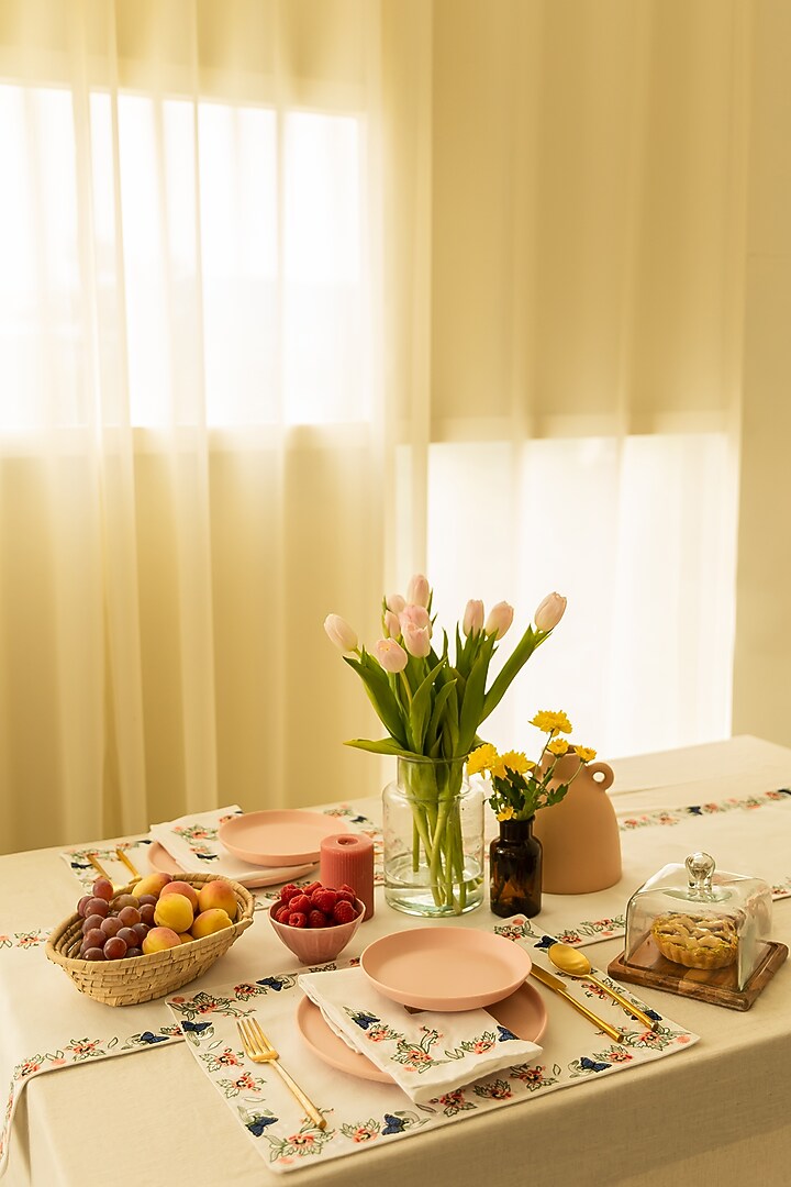 White Polyester Embroidered Table Mats (Set of 4) by Merak Accessories at Pernia's Pop Up Shop