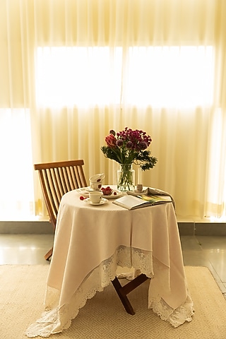 Cream Cotton Lace Table Cloth by Merak Accessories