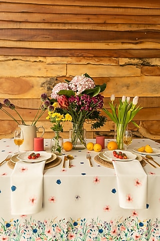 White Polyester Printed Table Cloth by Merak Accessories