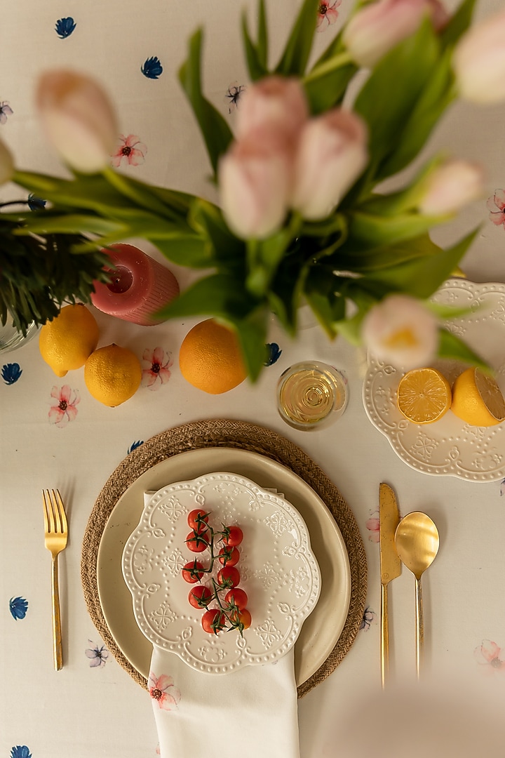 White Polyester Printed Table Cloth by Merak Accessories at Pernia's Pop Up Shop