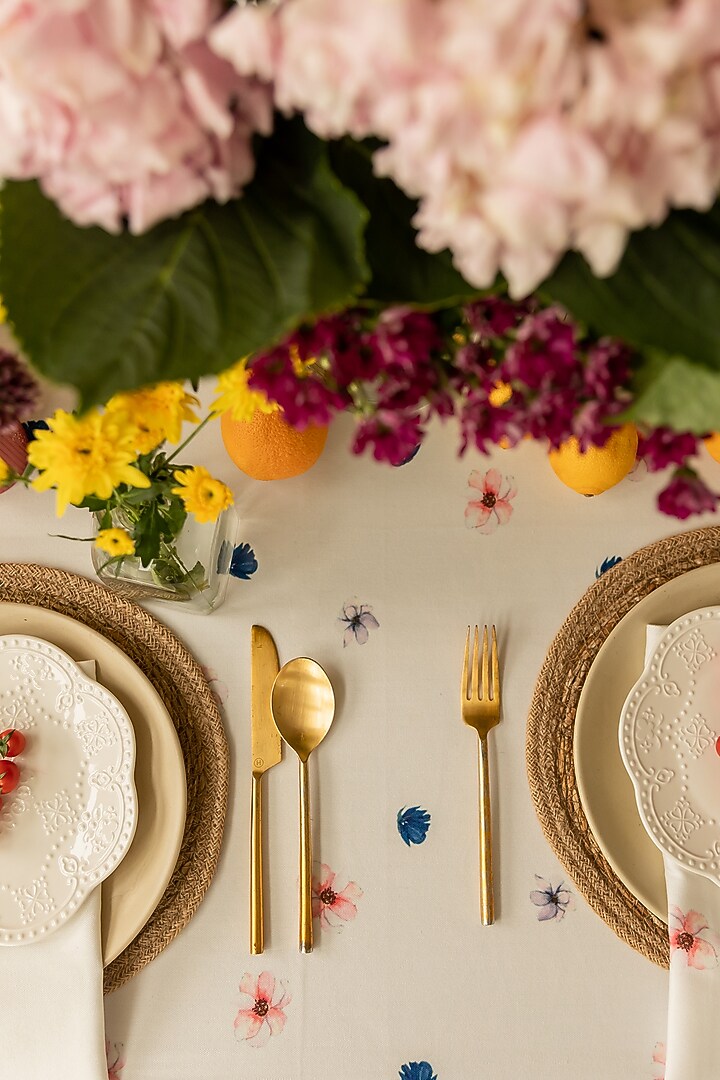 White Polyester Printed Napkins (Set of 4) by Merak Accessories at Pernia's Pop Up Shop