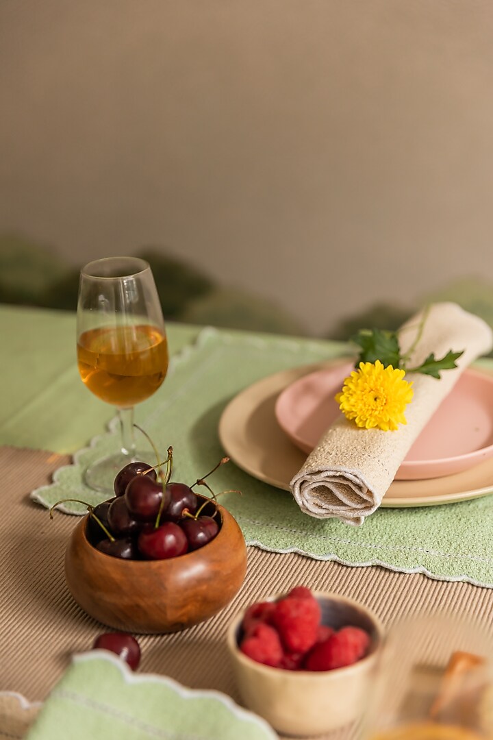 Green & Cream Cotton Table Runner With Mats by Merak Accessories at Pernia's Pop Up Shop