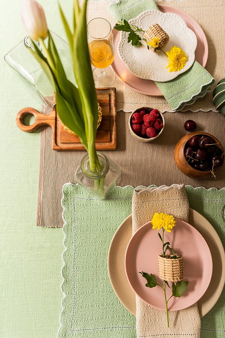 Green & Cream Cotton Table Runner With Mats by Merak Accessories at Pernia's Pop Up Shop