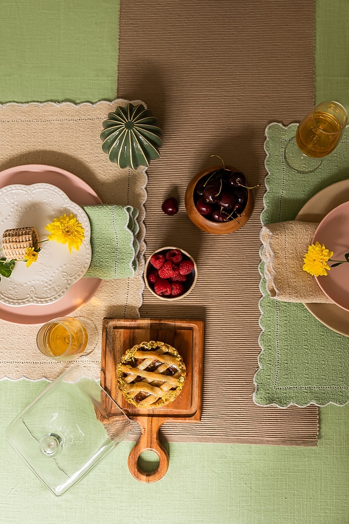 Green & Cream Cotton Table Runner With Mats by Merak Accessories at Pernia's Pop Up Shop