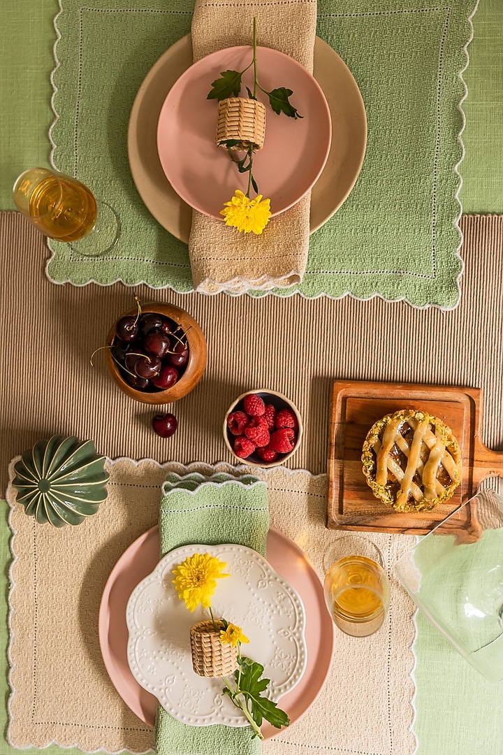 Green & Cream Cotton Table Runner With Mats by Merak Accessories at Pernia's Pop Up Shop