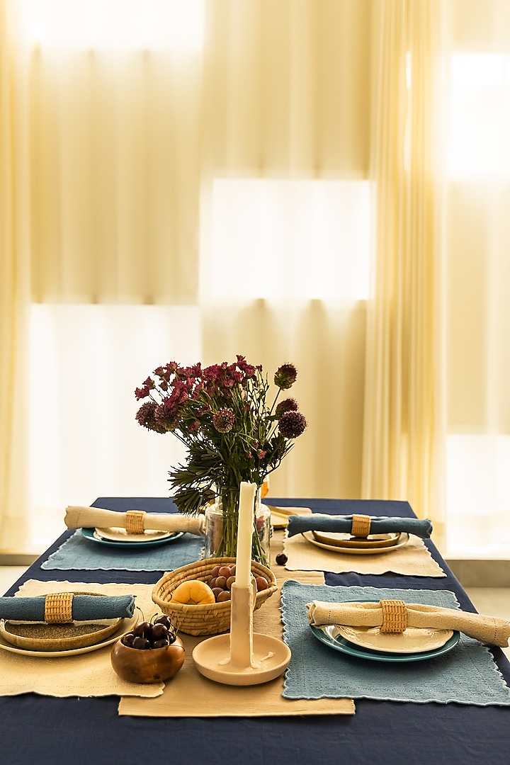 Cobalt Blue & Cream Cotton Table Linen With Mats by Merak Accessories