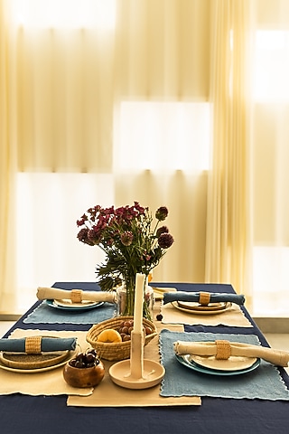 Cobalt Blue & Cream Cotton Table Linen With Mats by Merak Accessories