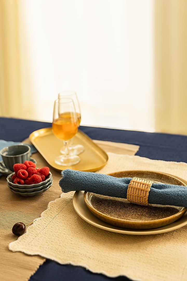 Cobalt Blue & Cream Cotton Table Linen With Mats by Merak Accessories at Pernia's Pop Up Shop