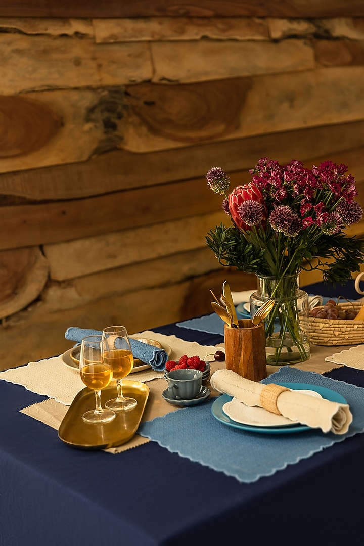 Cobalt Blue & Cream Cotton Table Linen With Mats by Merak Accessories at Pernia's Pop Up Shop