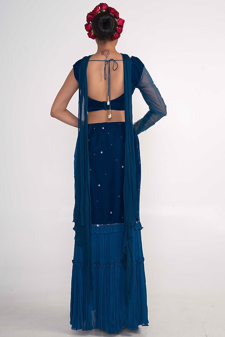 Royal Blue Velvet Chiffon Embroidered Skirt Set by Merge Design at  Pernia's Pop Up Shop