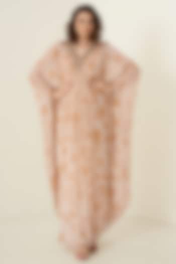 Peach Georgette Embroidered & Tie-Dyed Kaftan by Merge Design at Pernia's Pop Up Shop