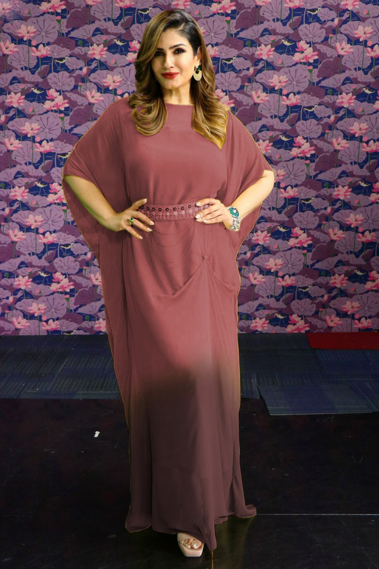 Wine Georgette Ombre Kaftan Dress by Merge Design at Pernia's Pop Up Shop