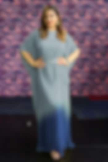 Blue Georgette Ombre Kaftan Dress by Merge Design at Pernia's Pop Up Shop