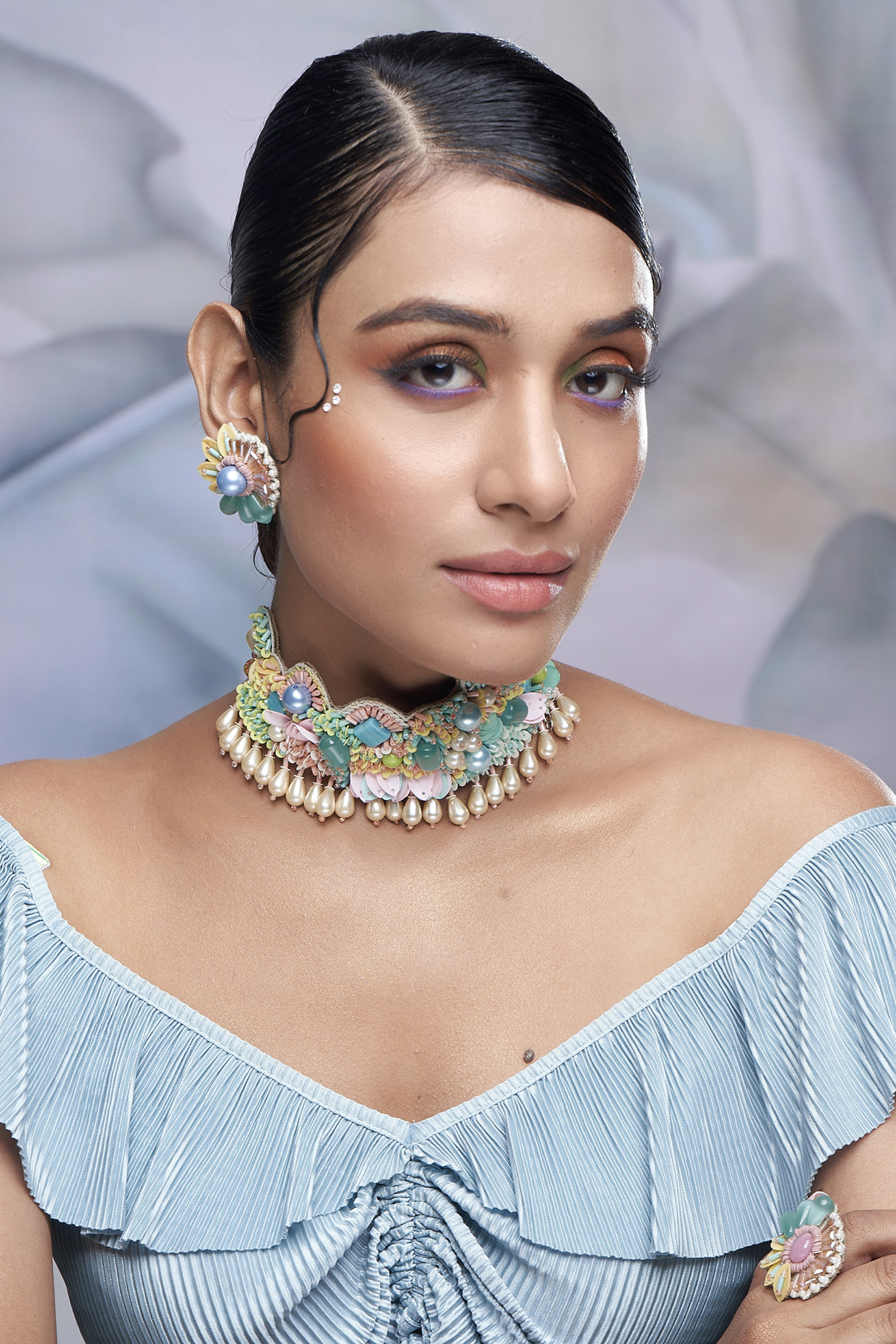 Multi-Colored Stone & Sequinned Choker Necklace Set by TORQUE by Merge at Pernia's Pop Up Shop