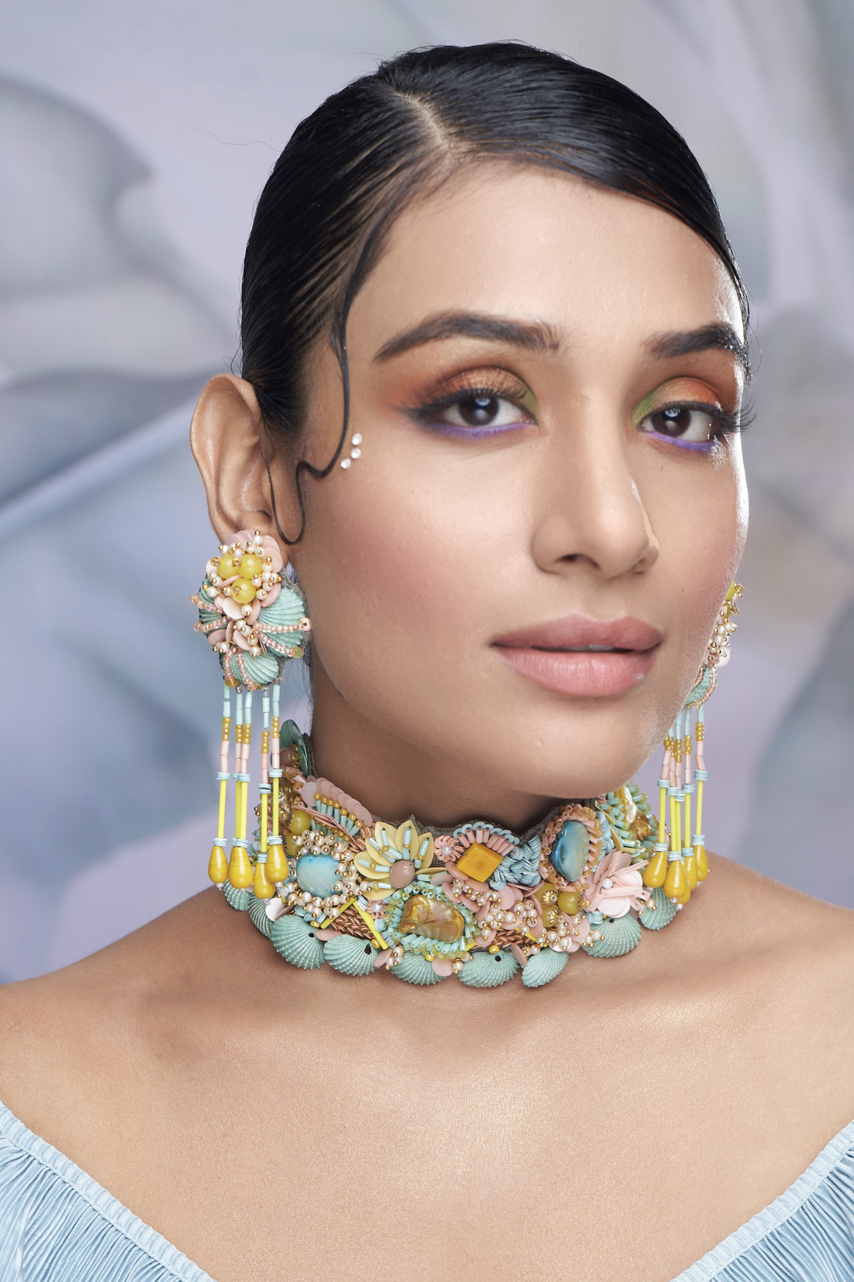 Multi-Colored Stone & Shell Choker Necklace Set by TORQUE by Merge at Pernia's Pop Up Shop