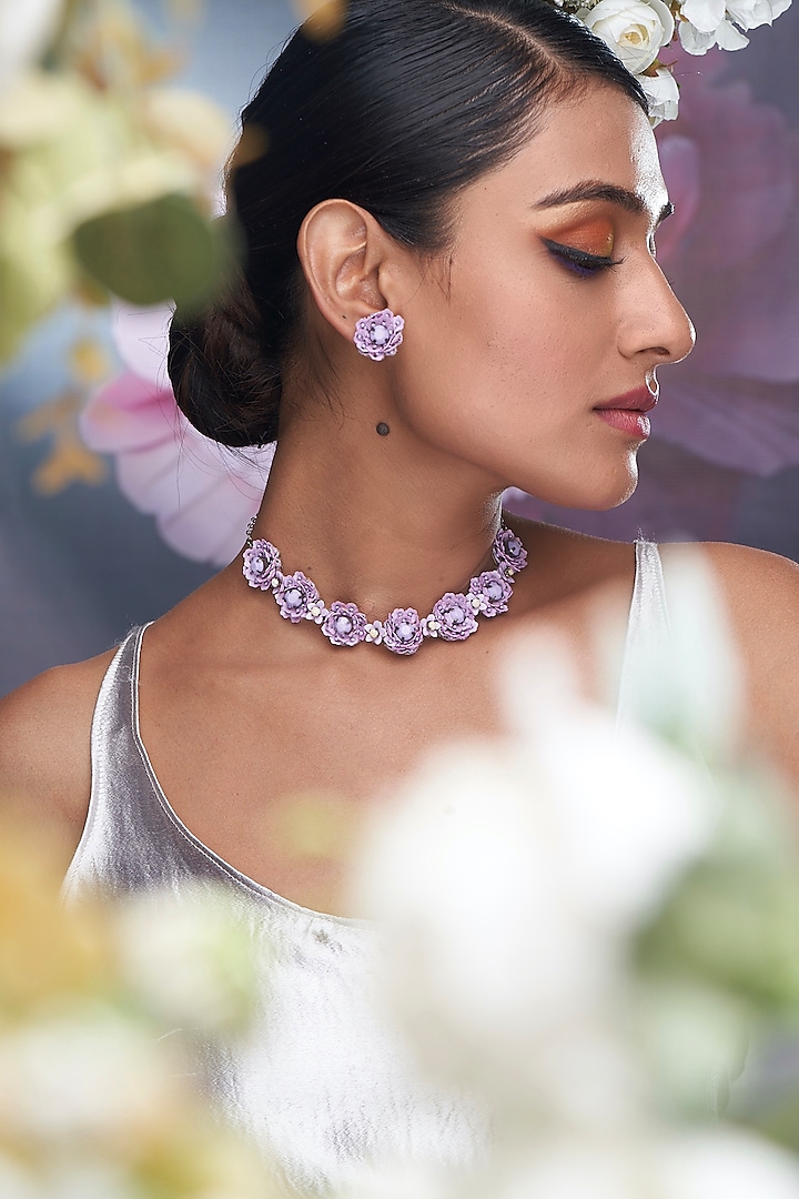 Lavender Sequin & Stone Necklace Set by TORQUE by Merge