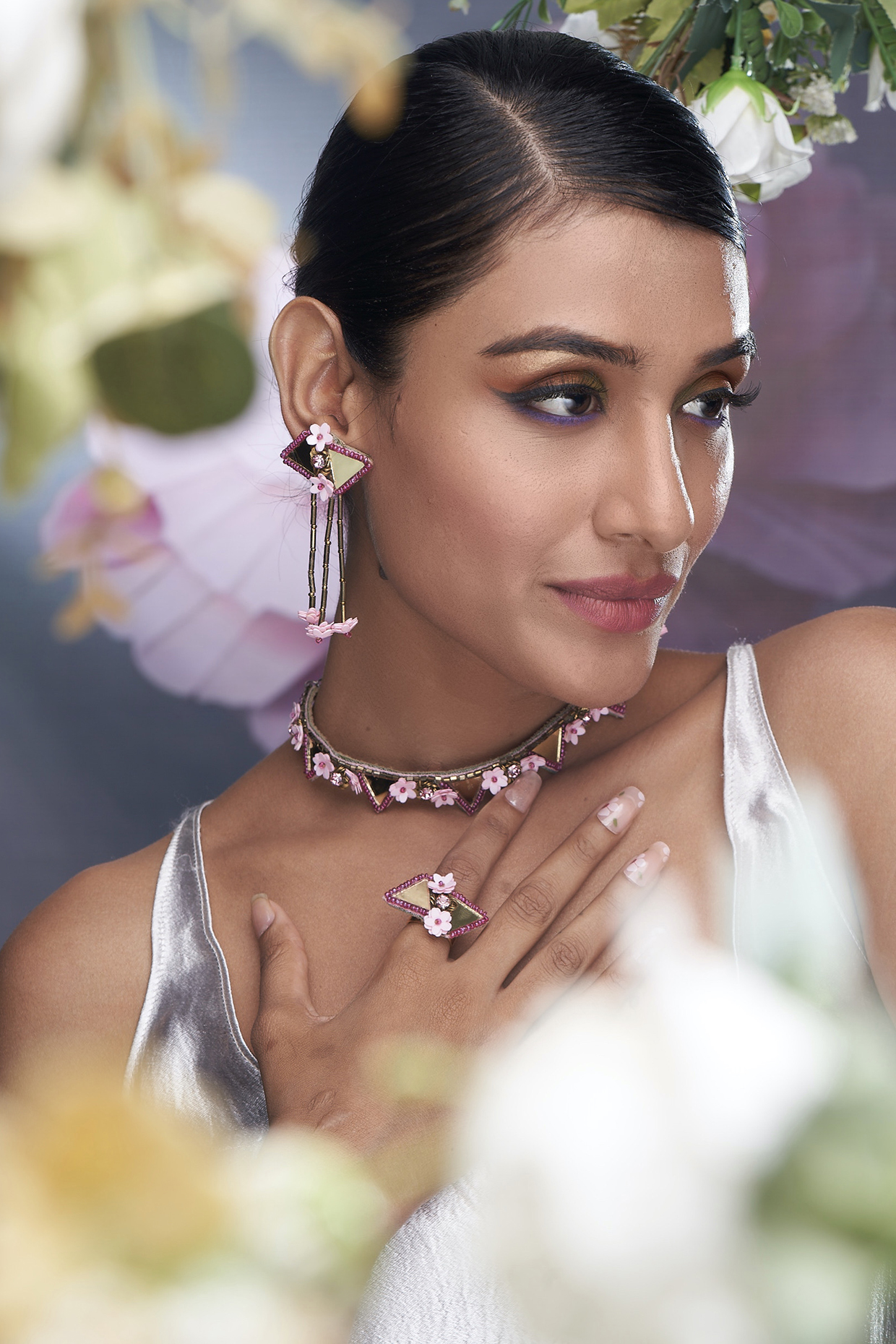 Pink Sequin & Mirror Necklace Set by TORQUE by Merge at Pernia's Pop Up Shop